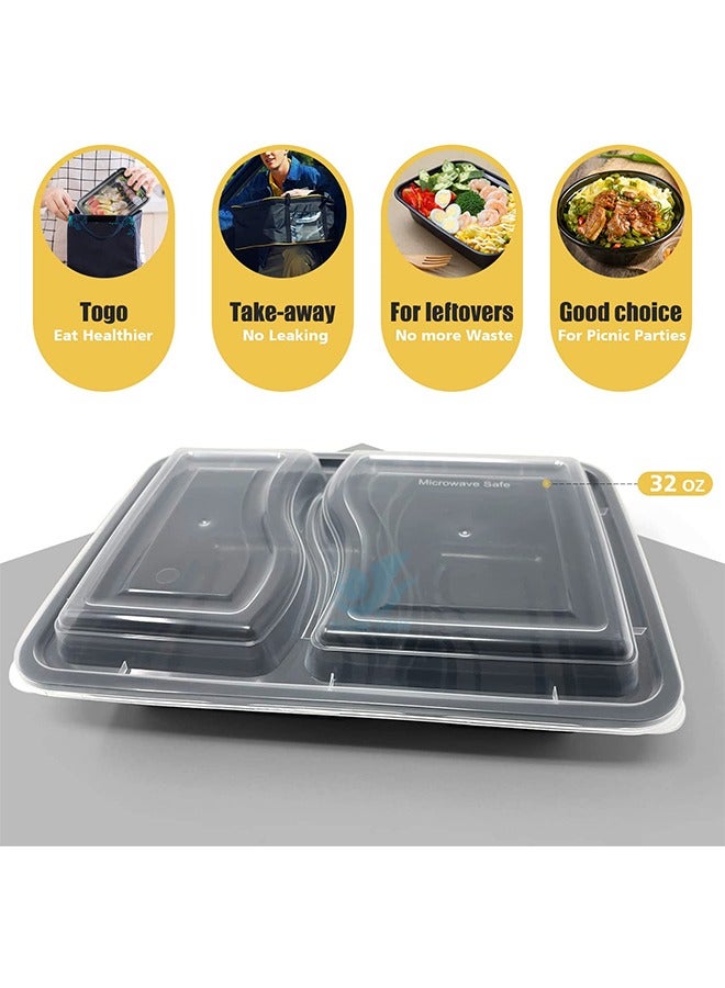 SNH Packing حاوية ميكروويف سوداء مع أغطية، حاويات تخزين طعام بلاستيكية مقسمة، صناديق غداء قابلة لإعادة الاستخدام، خالية من BPA، قابلة للتكديس، آمنة للاستخدام في الميكروويف، آمنة في غسالة الصحون، آمنة في الفريزر - 24 قطعة. - Image 3